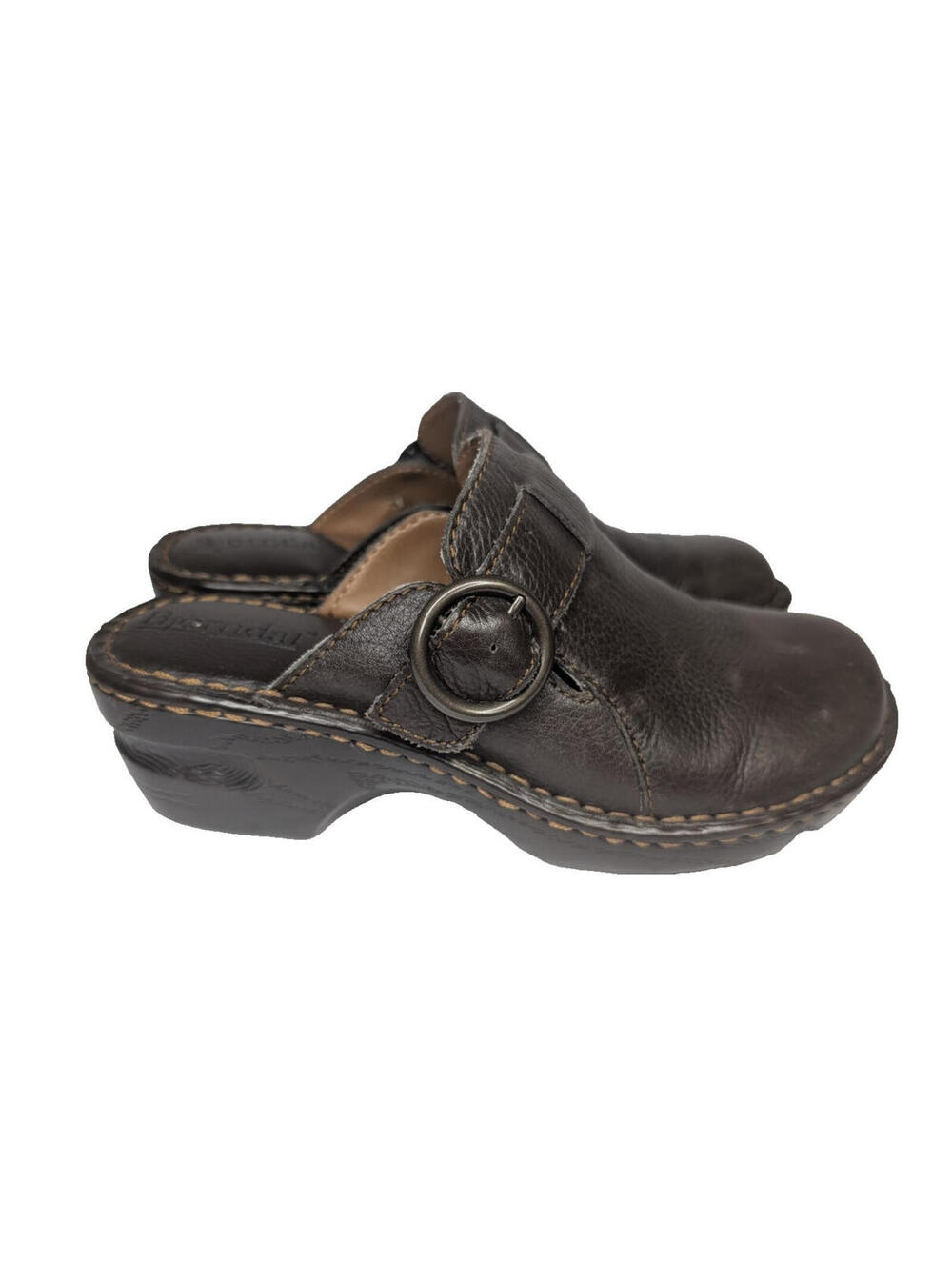 Bjorndal KellyAnne Womens 6M Shoes Mule Clog Wedge Sandal 136221 Brown Leather - Picture 4 of 9